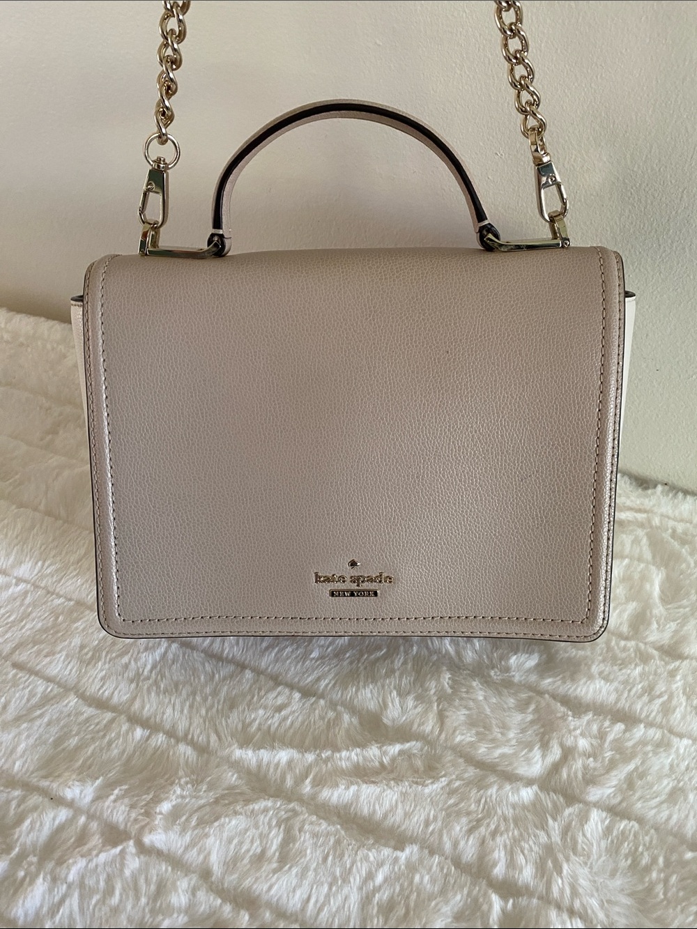 Kate Spade Patterson Drive Maisie Shoulder Bag Satchel in Taupe/Cream Leather